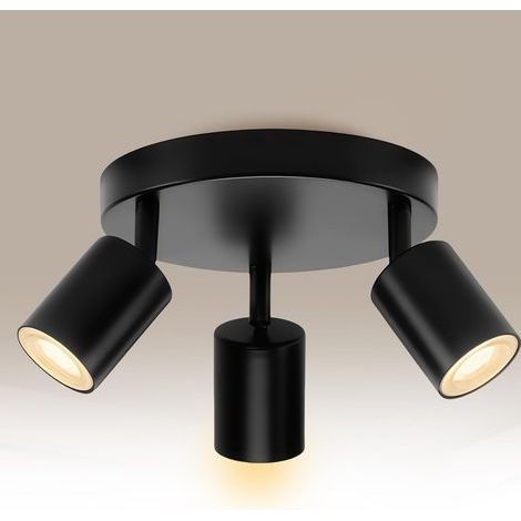 Plafonnier LED noir – 3 ampoules rondes – Culot GU10 – Idéal pour salon, chambre, cuisine, couloir – Ampoules non incluses (1/5)