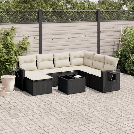 vidaXL Salon de jardin 8 pcs avec coussins noir résine tressée (1/5)