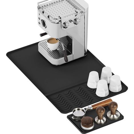 2 in 1 Silicone Coffee Mat with Removable Cutting, 60 x 40 cm, Non-Slip, Worktop Protector for Espresso Machine, Waterproof and Heat Resistant, Black (1/5)