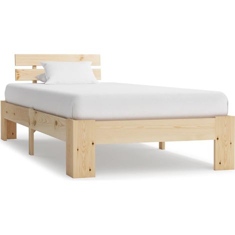 Cadre de lit 100 x 200 cm en pin massif avec sommier à lattes, naturel, sans matelas - PANGIVO (1/5)