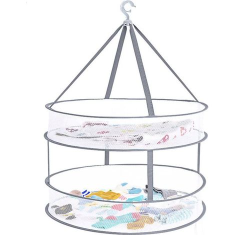 Séchoir à linge suspendu en filet à 2 niveaux, pliable, pour pulls et autres vêtements (45 cm / 17,7 po) (1/5)