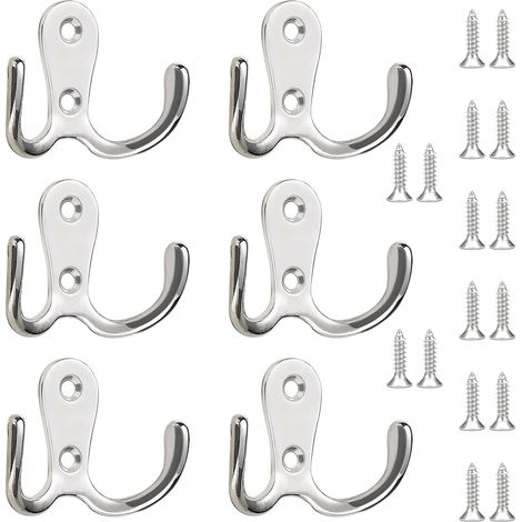 6 Crochet mural, Double dent, Alliage de zinc, Style vintage, Pour entrée chambre salle de bain (1/5)