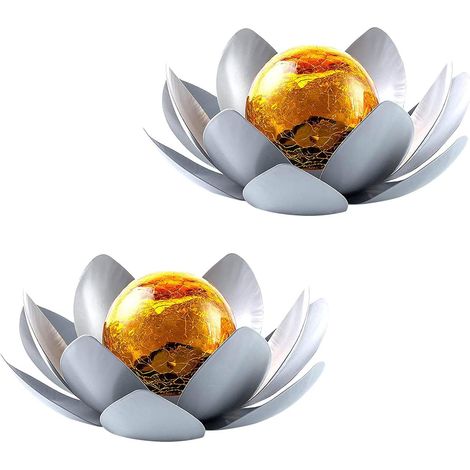 Lumière Solaire de Jardin Extérieur, Décoration de Lotus de Verre de Globe de Craquelure, Lanterne Alimentée par LED Solaire Imperméable pour la Pelouse boule lumineuse jaune