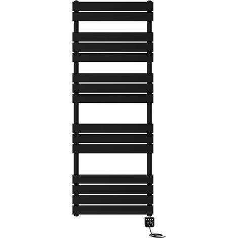 NRG Prefilled Thermostatic Electric Flat Panel Heated Towel Rail Radiator Black 1600x600mm