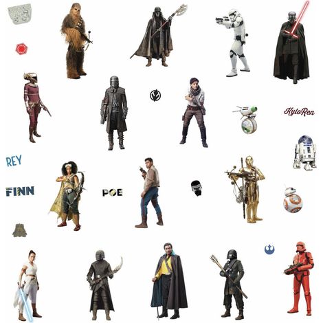 28 Stickers Star Wars - modèle L'Ascension de Skywalker avec Rey, Poe, Finn et Kylo Ren (1/3)