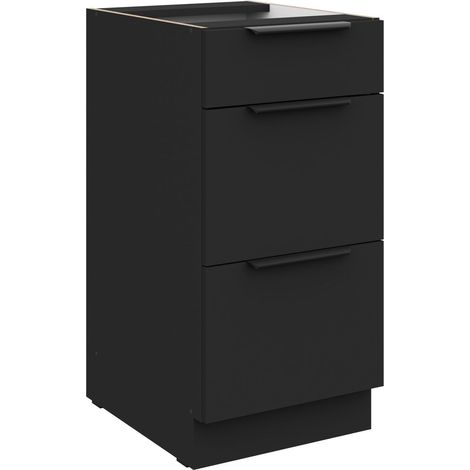 Küchen Unterschrank 40 cm SIENA Schwarz Vollauszug Soft-Close Küche Küchenzeile
