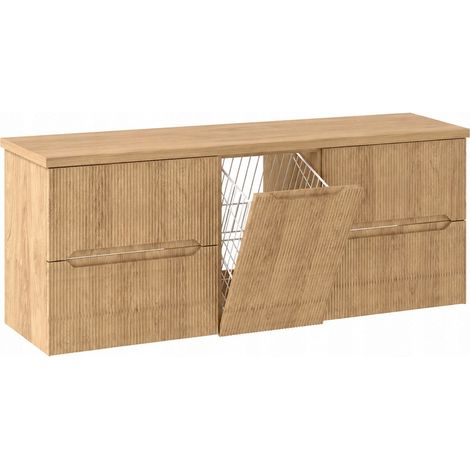 Ensemble salle de bain avec panier à linge et plan L.160 cm effet chêne Hikora NOVO Furnidea (1/5)