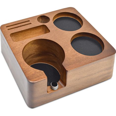 Station de Tassage pour Espresso – Café Tamper Station pour Porte Filtres et Accessoires de Machine à Café – Tamperstation de Tassage en Bois de noyer de Barista Accessoires (58mm) (1/5)