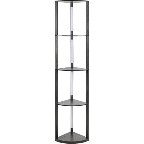 Jiubiaz Stehlampe regal, Fächerförmige Regale Stehleuchte Leselampe Holz 4-Regal Dimmbare LED, 163cm Mit Fernbedienung Schwarz