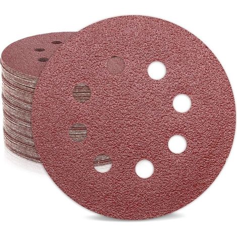 30 disques abrasifs perforés, papier abrasif gros grain pour ponceuse orbitale avec fixation velcro et plaque de ponçage en oxyde d'aluminium (1/5)