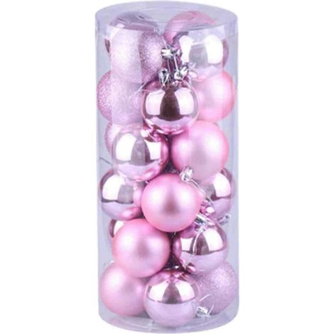24 Pièces incassable boule de Noël décorations, mini plastique, pour le sapin de Noël fête de fin d'année décoration,Rose (1/5)