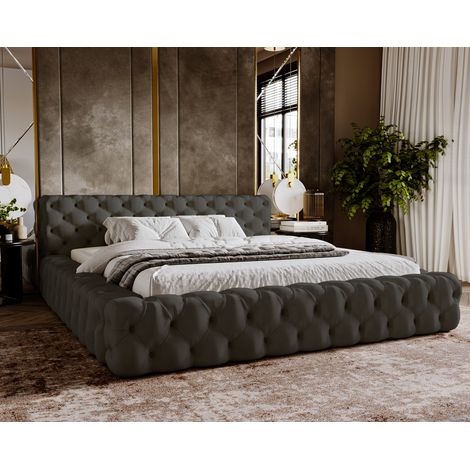 Emporius Lit double 180x200 cm Vigo - glamour, velours lit coffre avec sommier, Gris foncé (1/5)