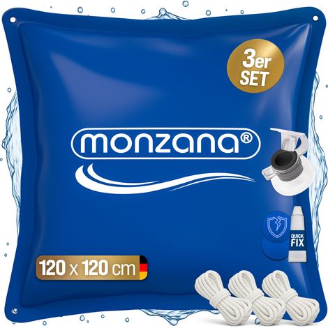 MONZANA® Poolkissen Winter Chlorbeständig Seil PVC Verstärktes Material bis -20°C Doppelnaht Sicherheitsventil 4 Ösen Luftkissen Pool Abdeckung 3x 120x120cm Poolkissen