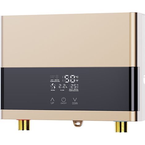 GROOFOO Mini Chauffe-Eau Électrique Avec Télécommande Sans Réservoir D'Eau,220V/6000W,Température Constante Instantanée/Sûr et Économe en Énergie/Interrupteur D'Air Requis (Style A Or）
