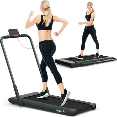 Tapis roulant pieghevole 2 in 1 con app e telecomando supporto per cellulare display led e altoparlante verde
