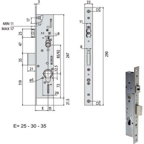 Serrure d'insertion pour montants All 49225-30-0 Cisa