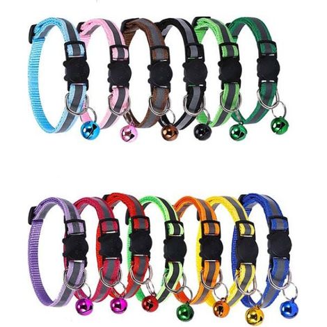 Colliers pour chat à dégagement rapide, colliers réfléchissants pour chat avec cloches et dégagement de sécurité, réglable de 8 à 12 po pour s'adapter à tous les chats domestiques (lot de 12) (1/5)