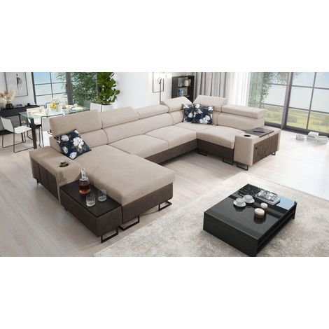 Großes Ecksofa für das Wohnzimmer, Schlaffunktion MELODY IV MAXI Tauro/Freya Braun/Dunkelbeige Links (1/5)