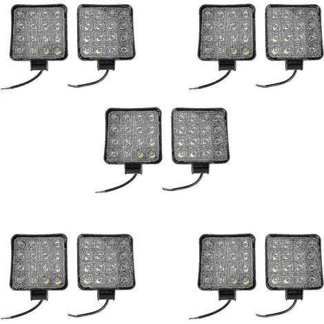 10 projecteurs de travail carrés à LED 48 W, 6 000 K, pour tracteurs, camions, VTT, 12 V/24 V