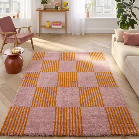 Tapis intérieur damier orange et rose - Fergew 120 x 160 cm (1/5)
