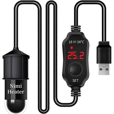 Chauffage pour aquarium avec mini-tige chauffante USB, submersible et thermostat réglable en température (18-34 °C). (1/5)
