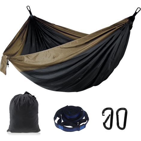 AUTRUCKER Toile de hamac de camping, hamac pliable (avec sangles pour arbres, mousquetons et sac de rangement), matériau en nylon, accessoires de camping (08) (1/5)