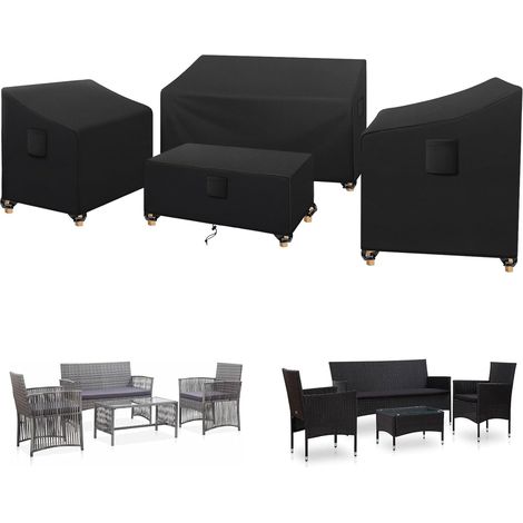 4 Pièces Housse De Protection 420D, Imperméable Avec Cordons Et Boucles Pour Table Banc Chaises Jardin (1/5)