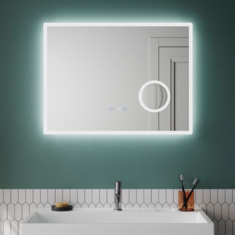 SONNI Espejo de Baño Iluminado por LED con Lupa 3X 80 x 60 cm con Función Antivaho y Interruptor Táctil Regulable Tres Colores IP44 Ahorro de Energía (1/5)