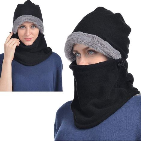 Winter Fleece Hood Thermal Ski Mask Cold Weather Face Cover Hats Unisex(noir) (1/4)