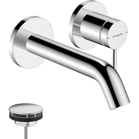 Mitigeur lavabo encastré avec garniture de vidage, Robinet de salle de bain avec longueur sous bec 16,5 cm, économie d'eau, Chromé, 73350000 (1/5)