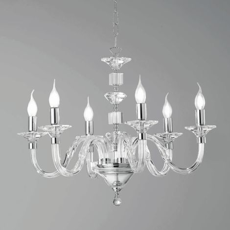 Lampada a sospensione GALA D72 cm in vetro lavorato a mano con dettagli in metallo 6 LUCI CROMO (1/2)