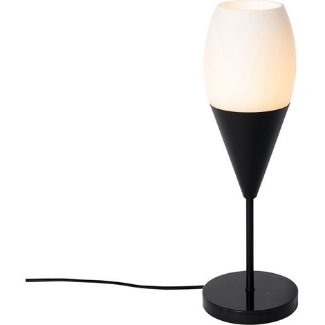 Moderne Tischleuchte schwarz mit Opalglas - Drop