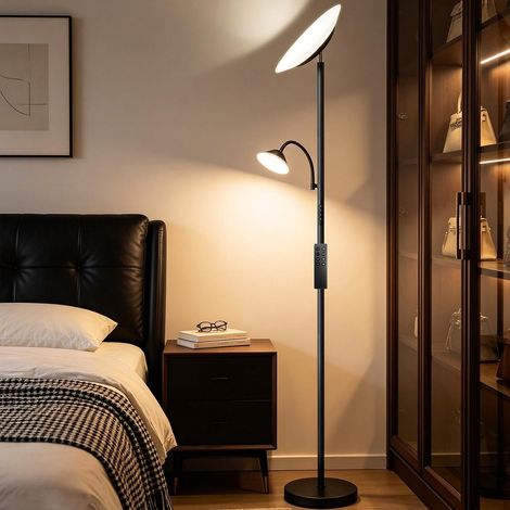 Lampadaire sur Pied LED 27W Intensité Variable avec Liseuse 6W pour Salon (Noir) (1/5)