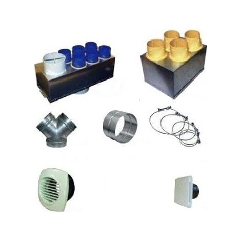 Kit accessoires VMC DF avec 2 plénums insuff br et 1 ext, bouches, dériv, colliers S&P (UNELVENT) 600060 (1/3)