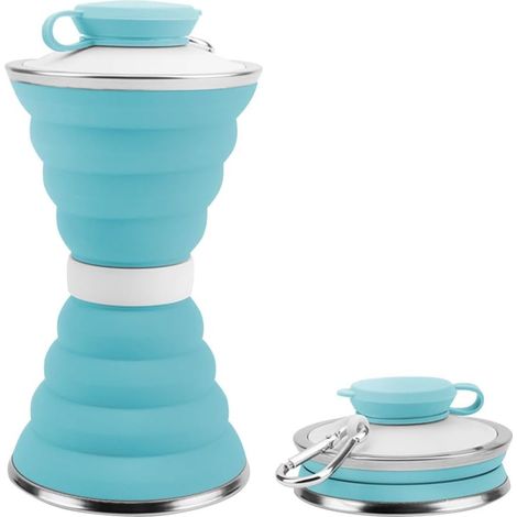 Bouteille Pliable en Silicone, Gourde pliable de 500ML, Tasse de Pliable Gobelet Sport Portable avec Mousqueton en Aluminium pour la Salle de Sport, le Camping et la Randonnée (1/5)