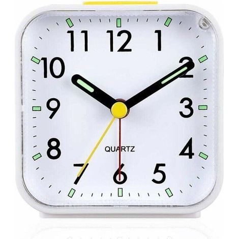 Réveil analogique silencieux sans tic-tac, réveil en douceur, bips sonores, augmentation du volume, fonctions de répétition et d'éclairage à piles, réglage facile, blanc (1/4)