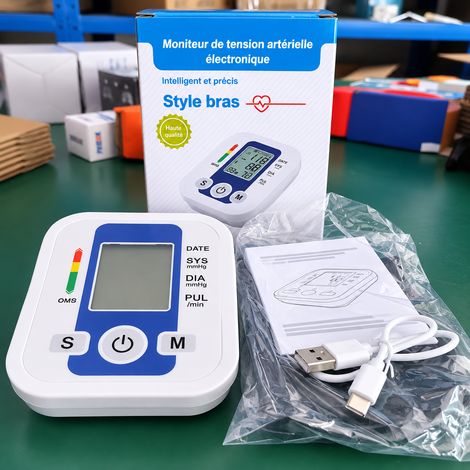 Tensiomètre électronique automatique S04 avec annonce vocale en anglais et câble de données - Boîte bleue réf 8725 15,5 × 10,5 × 8,6 cm 280 g – Livraison gratuite