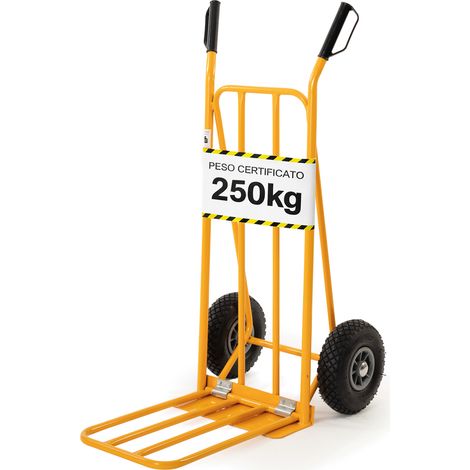 Carrello portapacchi in acciaio con ruote pneumatiche e doppia pedana ribaltabile portata 250 kg