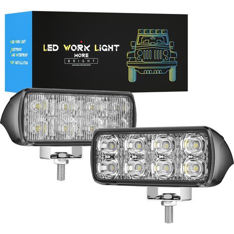 Phare de travail LED 8LED 10W 1000LM 6500K IP65, lampe de travail linéaire mini DC 9-30V, éclairage spot et flood, lumière constante et clignotante, pour voiture camion moto quad chariot bateau véhicu (1/5)
