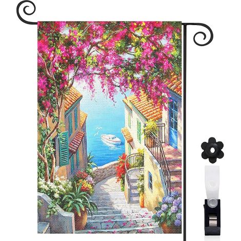Drapeau de jardin Bienvenue en toile de jute 30 x 45 cm résistant aux intempéries décoration saisonnière pour jardin (1/5)