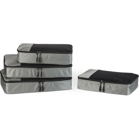 Ensemble de 4 Cubes de Rangement, Organisateurs de Voyage Double Fermeure Eclair, Dessus en Maille, 100% Polyester, 2 Taille M/2 Taille L, Gris (Anciennement Basics) (1/5)