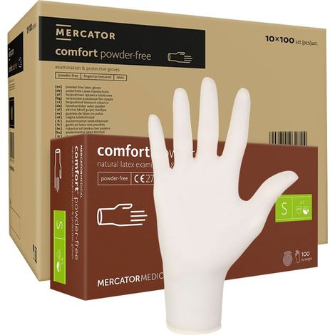 S Mercator Latex Comfort puderfreie Latexhandschuhe, 100 Stück pro Karton (10er-Packung) (1/4)