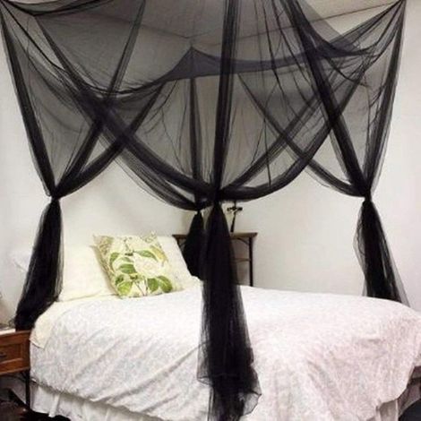 Moustiquaire Baldaquin - 190x210x240 Cm - 4 Portes - Polyester Respirant - Noir - 1 Pièce (1/5)
