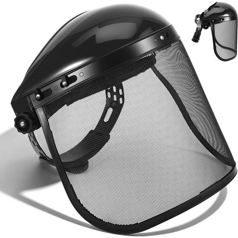 Casque de protection forestier, protection du visage avec visière en maille et bandeau réglable, léger, pour débroussailleuse et travaux de ponçage, protection contre les liquides et les éclats, noir (1/5)