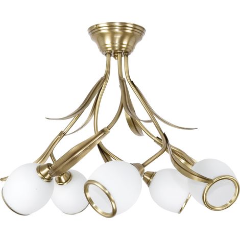 Lampada da soffitto con finitura patinata, paralume in vetro, struttura bianca, Markos bianco 150B (1/2)