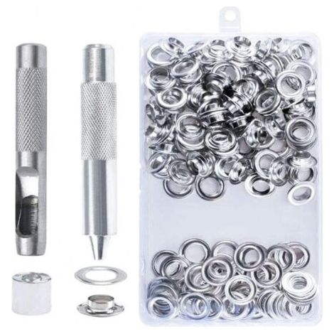 BUNTHAUS Set einfach zu verwendende Ösenknöpfe, Locher-Set für wasserdichte Planen, Vorhänge, Markisen, Schuhtaschen – (Farbe: Silber) (1/5)