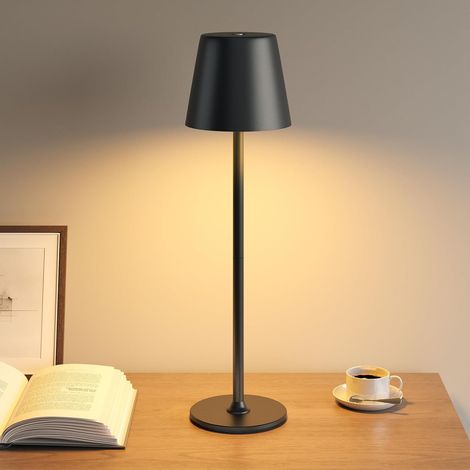 Lampe de Chevet Sans Fil pour Chambre, Veilleuse Enfant & Adulte, Lampe LED de Décoration, 3 Niveaux de Luminosité Réglables, Corps Métallique Complet, Double Batterie, Rechargeable USB, Noir (1/5)