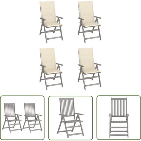 The Living Store Hochlehner Verstellbar 4 Stk. mit Auflagen Massivholz Akazie - Outdoor Möbel - Gartenstuhl - Hochlehner - Esszimmerstuhl - Gartenset (1/5)