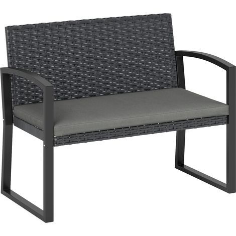 Polyrattan Gartenbank 2-Sitzer Outdoor Bank Rattan PE Kissen verzinkter Stahl 103x58x78cm Grau