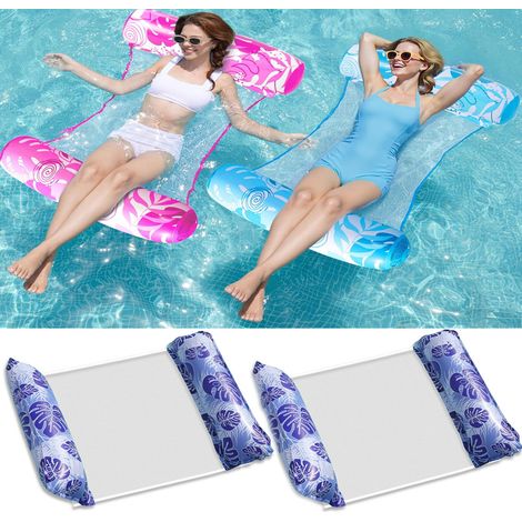 Matelas de piscine gonflable pour adultes (lot de 2) - Bouées multifonctions 4 en 1 compatibles avec la piscine, le bain à remous et le bain (1/5)